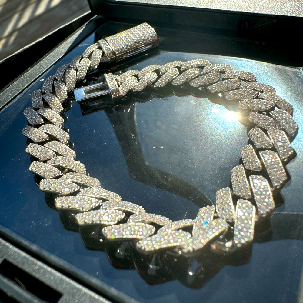VVS1 Moissanite 10mm Cuban Bracelet 925 Silver